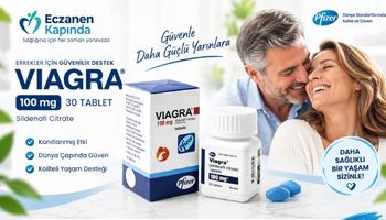viagra 30 tablet ürünü hakkında bilgi veren ürün kutusu görseli olan mutlu bir çift resmi ile desteklenen banner
