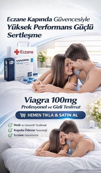 Viagra 100 mg kategorisi için hazırlanmış profesyonel banner orijinal ürün kutusu ve bir kadın erkek çift görseli
