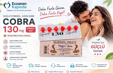 Cobra 130 mg kırmızı hap 62lı tablet ürün tanıtım banneri ve tablet görseli