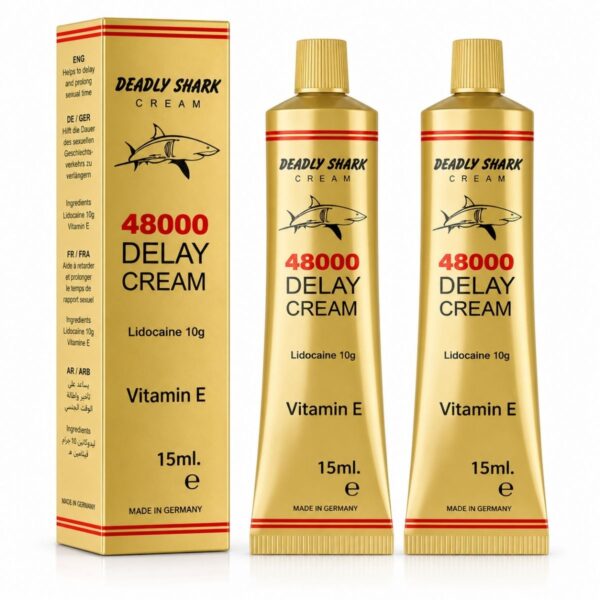 Delay 48000 geciktirici krem: Deadly Shark 15 ml iki tüp ve altın rengi kutusu