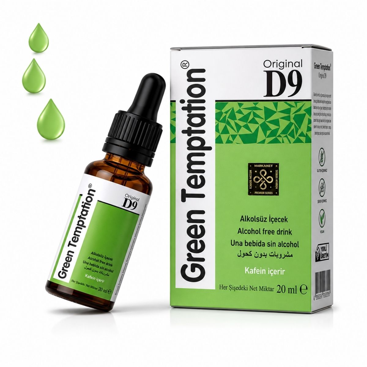 Green Temptation Bayan Azdırıcı Damla 20 ml Green Temptation Original D9 azdırıcı damla, 20 ml damlalıklı şişe ve yeşil-beyaz kutusu